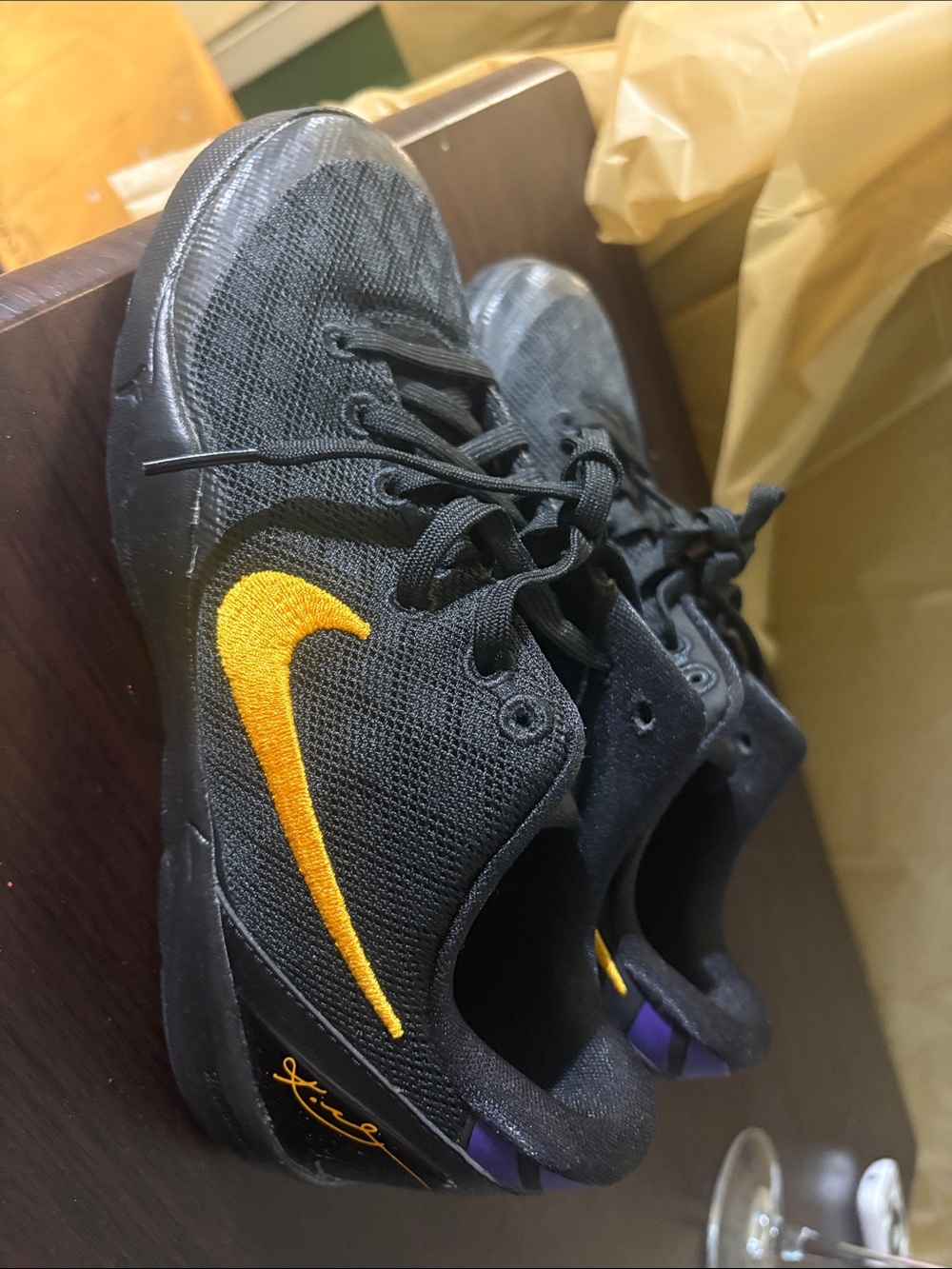 Nike Kobe Kids Black Sneakers with Gold Swoosh